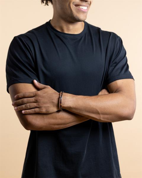 Doppeltes Armband mit braunem italienischem Leder und Tigerauge-Stein in 3 Farbtönen - Double 3Colours